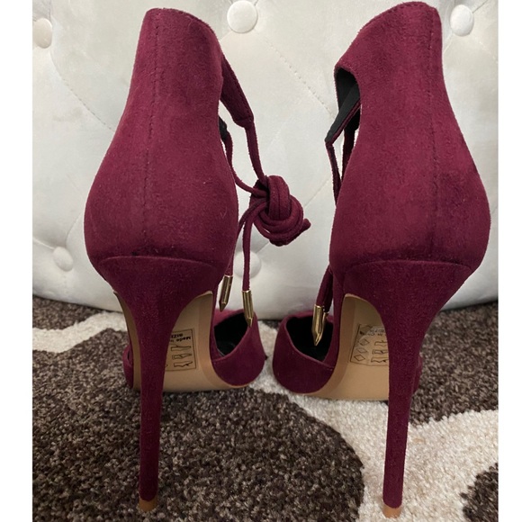 LOLA SHOETIQUE 7.5 MAROON ANKLE WRAP HEEL - Picture 5 of 5